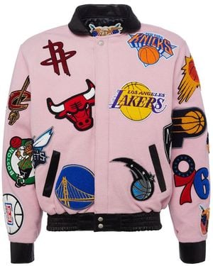 Jeff Hamilton Nba Collage Wool & Leather Jacket Nba 101 Pnk" - Black