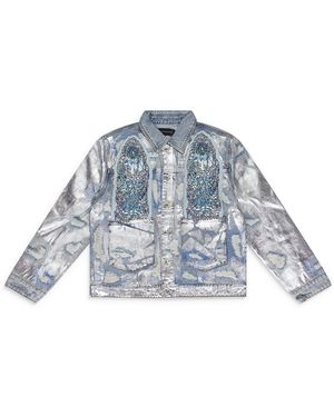 Who Decides War Heavy Metal Denim Trucker Jacket 11300970033Aw23" - Black