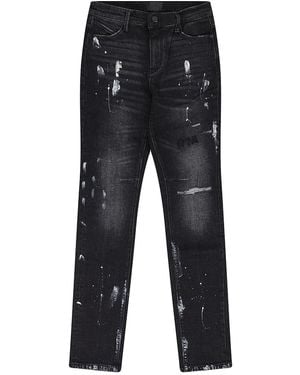 RTA Clayton Distressed Paint Skinny Jeans Mh24D623 B1182Chspl" - Black