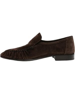 The Row Soft Mocassin Two Suede Loafers "Lacquer" F2170 L805 Lqb" - Black