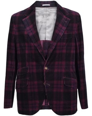 Brunello Cucinelli Plaid Corduroy Blazer "Burgundy" Brun623" - Black