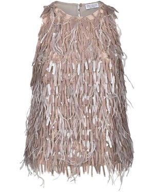 Brunello Cucinelli Silk Sleeveless Sequin Top "Sand" Brun665" - Black