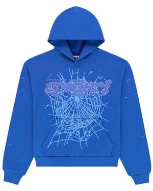 Sp5der Rhinestone Punk V2 Hoodie 408" - Blue