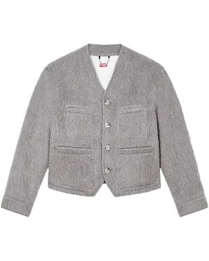 KENZO Hairy Collarless Jacket "Pale" Ff65Ve1169Pe93" - Grey