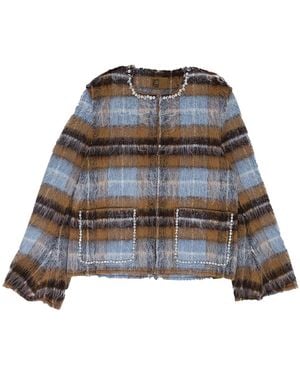 BIRTH OF ROYAL CHILD Rhinestone Pearl Mohair Bomber Jacket "Tan" Bc24Fwjk04" - Black