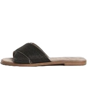 Brunello Cucinelli Leather Slide Sandals "Ice" Brun2495" - Black