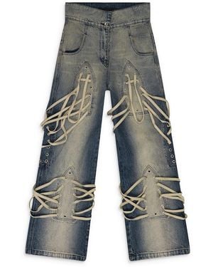 Who Decides War Laced Stained Wide-Leg Jeans 3120200010Ss24" - Black