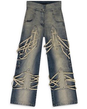 Who Decides War Laced Stained Wide-Leg Jeans 3120200010Ss24" - Black