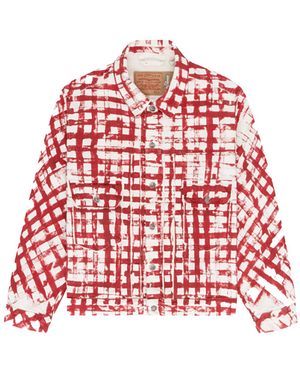 DENIM TEARS Hand Painted Picnic Plaid Trucker Jacket Dt224" - Red
