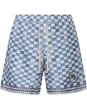 Amiri Ma Chequered Shorts "Steel" Ambmso1037 396" - Blue