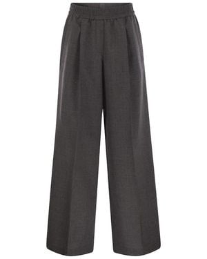 Brunello Cucinelli Wool Relaxed Trousers "Dark" Brun2953" - Black