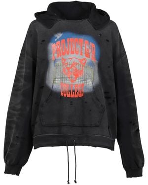PROJECT G/R University Mix Printed Vintage Hooded Sweatshirt Pg25Ssmh03Bka11" - Black