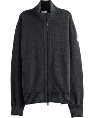 Moncler Wool Zip-Up Cardigan "Dark" Mon149" - Black