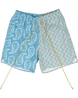 Rhude Paisley Swim Trunks "Marine Sage" Rhss23Pa78020345" - Blue