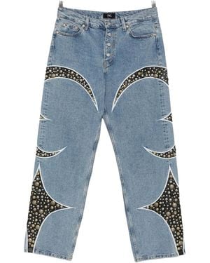 THUG CLUB Iron Steel Focus Leather Denim Trousers Tc26Pt4001" - Blue