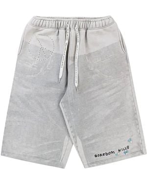 Boredom Kills Denim Print Sweatshorts Bk027" - Black