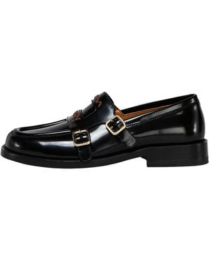 Marni Double Buckle Leather Moccasin Moms006002 Ps679 00N99" - Black