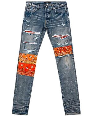 Amiri Vintage Bandana Art Patch Jeans "Clay" Ps22Mds140 408" - Black