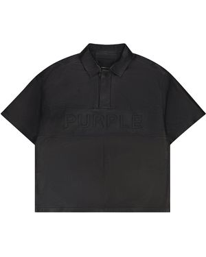 Purple Brand Leather Logo Polo Shirt M3063 Lcbb424" - Black