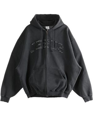 Vetements Jesus Christ Zip-Up Hoodie "Washed-Out" Me76Zu190Bb Wash" - Black