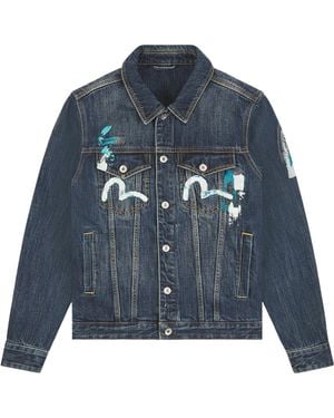 Evisu Daicock Print Denim Jacket "Dark Tone" 2Eahtm6Dj1033Xxdn" - Blue