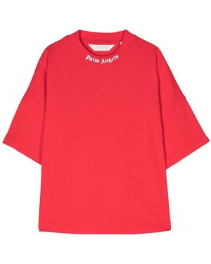 Palm Angels Mock Neck Logo T-Shirt Pmaa002C99Jer00 62501" - Red