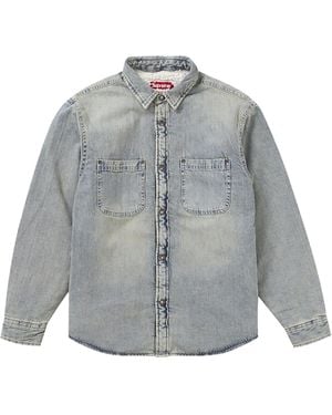 Supreme Faux Shearling Lined Work Shirt "Washed Denim" Su25959" - Grey