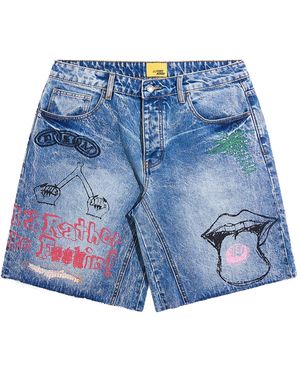 DIET STARTS MONDAY Doodle Denim Shorts Dsm Sum26 007" - Blue