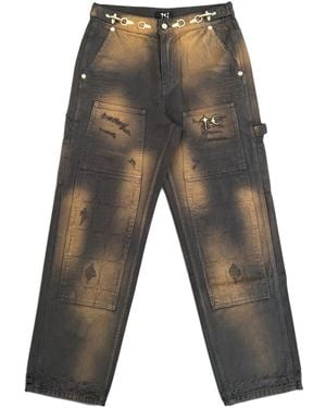 THUG CLUB Tc Two-Tone Washed Trousers "Rust" Tc26Pt0404" - Black