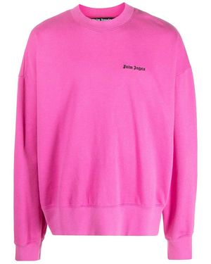 Palm Angels Logo-Embroidered Cotton Sweatshirt "Fuchsia Pmba074F23Fle0023210" - Pink