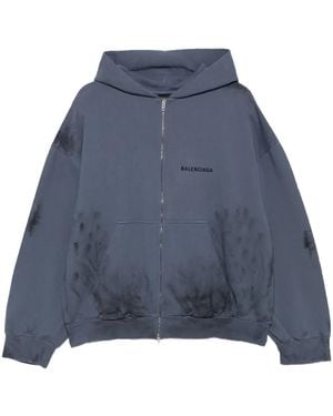 Balenciaga Back Zip Up Hoodie Regular Fit "Faded Dark 803264 Ttvg1 3364" - Blue