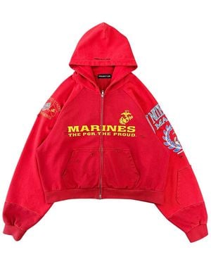 PROJECT G/R Marines Reconstructed Zip Up Hooded Sweatshirt Pgrmrzuhsr" - Red