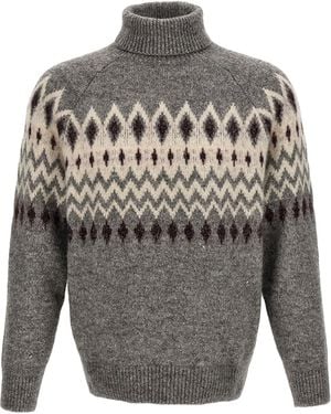 Brunello Cucinelli Patterned Turtleneck Knit Jumper Brun873" - Black