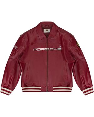 Aimé Leon Dore Porsche 993 Turbo Leather Club Jacket "Tango" Fw24Wj056 Tango" - Red