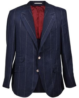 Brunello Cucinelli Pinstriped Single-Breasted Blazer Brun1140" - Blue