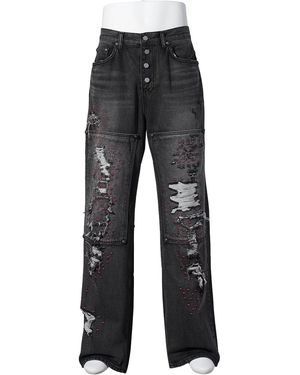 THUG CLUB Vintage Double Knee Trousers Tc25Pt2802" - Black