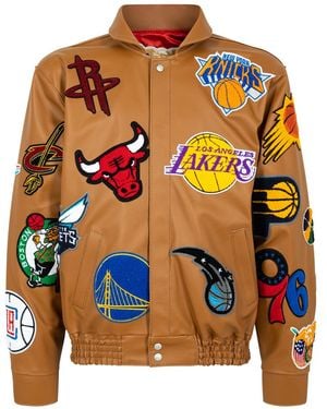 Jeff Hamilton Nba Collage Vegan Leather Jacket "Camel" Nba 201 Cam" - Black