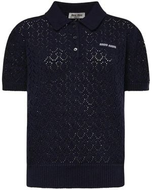 Miu Miu Cotton Knit Polo Shirt Mml06V 191A F0008" - Blue