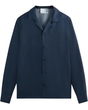 Kith Monogram Silk Long-Sleeve Thompson Camp Shirt "Nocturnal" Khm031515 413" - Blue