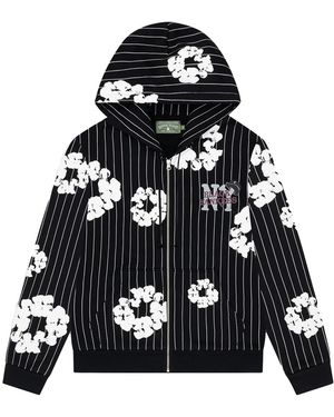 DENIM TEARS Pinstripe Wreath Zip Hoodie Dt242" - Black