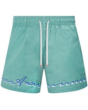 Amiri Wave Logo Swimshorts "Sea" Amswtk1008 455" - Blue