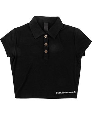 Chrome Hearts Embroidered Button Polo Shirt Chrm1740" - Black