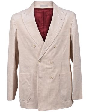 Brunello Cucinelli Cashmere Corduroy Double-Breasted Blazer "Camel" Brun522" - Black