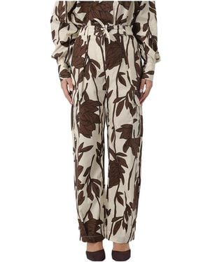 Brunello Cucinelli Floral Wide Leg Trousers "Panama/Tabacco" Brun1488" - Black