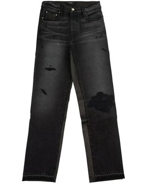 Amiri Leather Hybrid Cropped Jeans W9W09325Ldrob" - Black