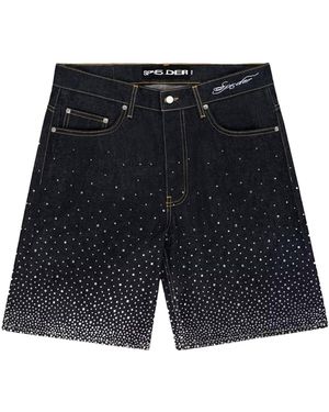 Sp5der Star Dust Denim Shorts 188" - Black