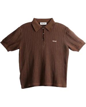 Miu Miu Cotton Knit Polo Shirt "Cocoa" Mml06J 19Ur F0324" - Brown