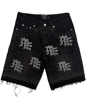 Mixed Emotions Me Rhinestone Denim Shorts Mixe072" - Black