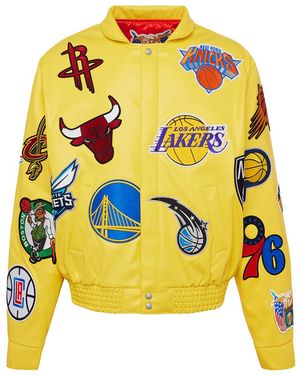 Jeff Hamilton Nba Collage Vegan Leather Jacket "Collage" Nba-201-Yel" - Black