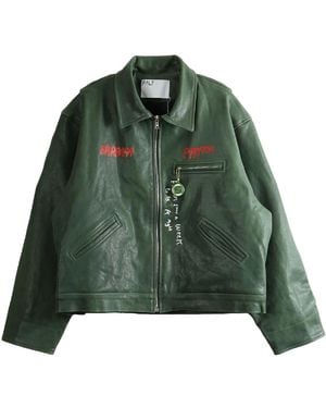 PALY I Am Not Ashamed Leather Work Jacket 7U006Q1010Grn" - Green